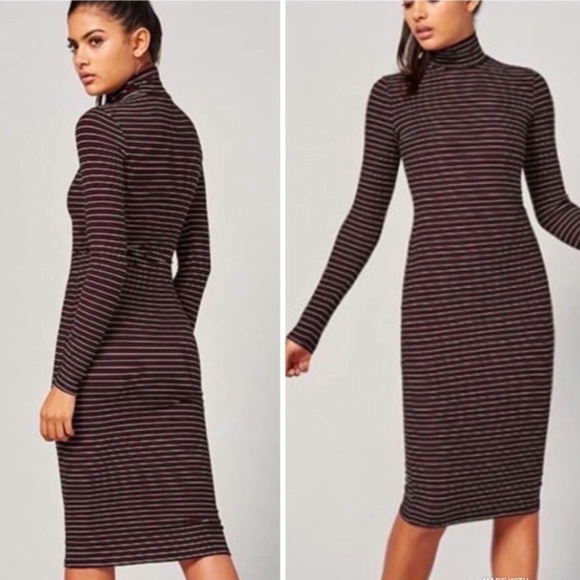 Reformation Aragon Long Sleeve Ribbed & Striped Turtleneck Midi Dress Size XS